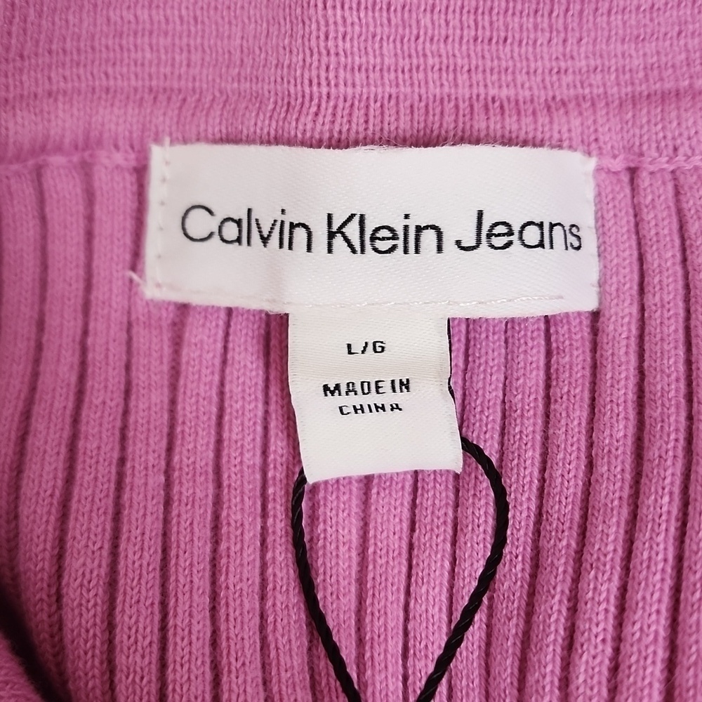 New Y2K Calvin Klein Hot Pink Cotton Cropped Ribbed Polo Top Large - Picture 6 of 9